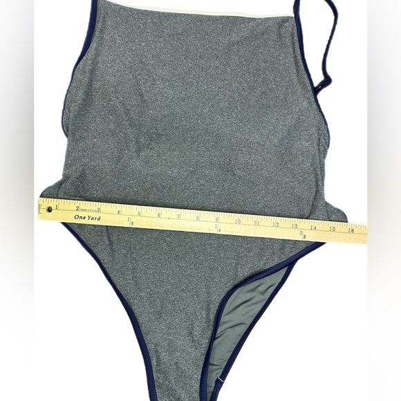 Aerie Gray One-Piece Swimsuit with Navy Trim size L - Picture 5 of 6
